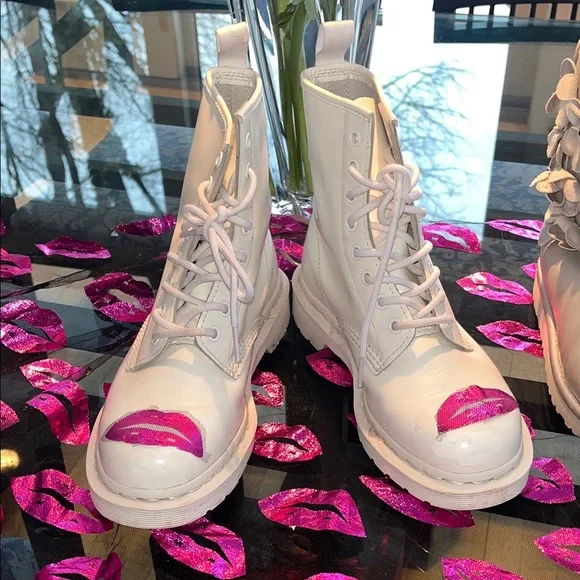Dr. Martens White and Pink Combat Boots - Picture 3 of 8
